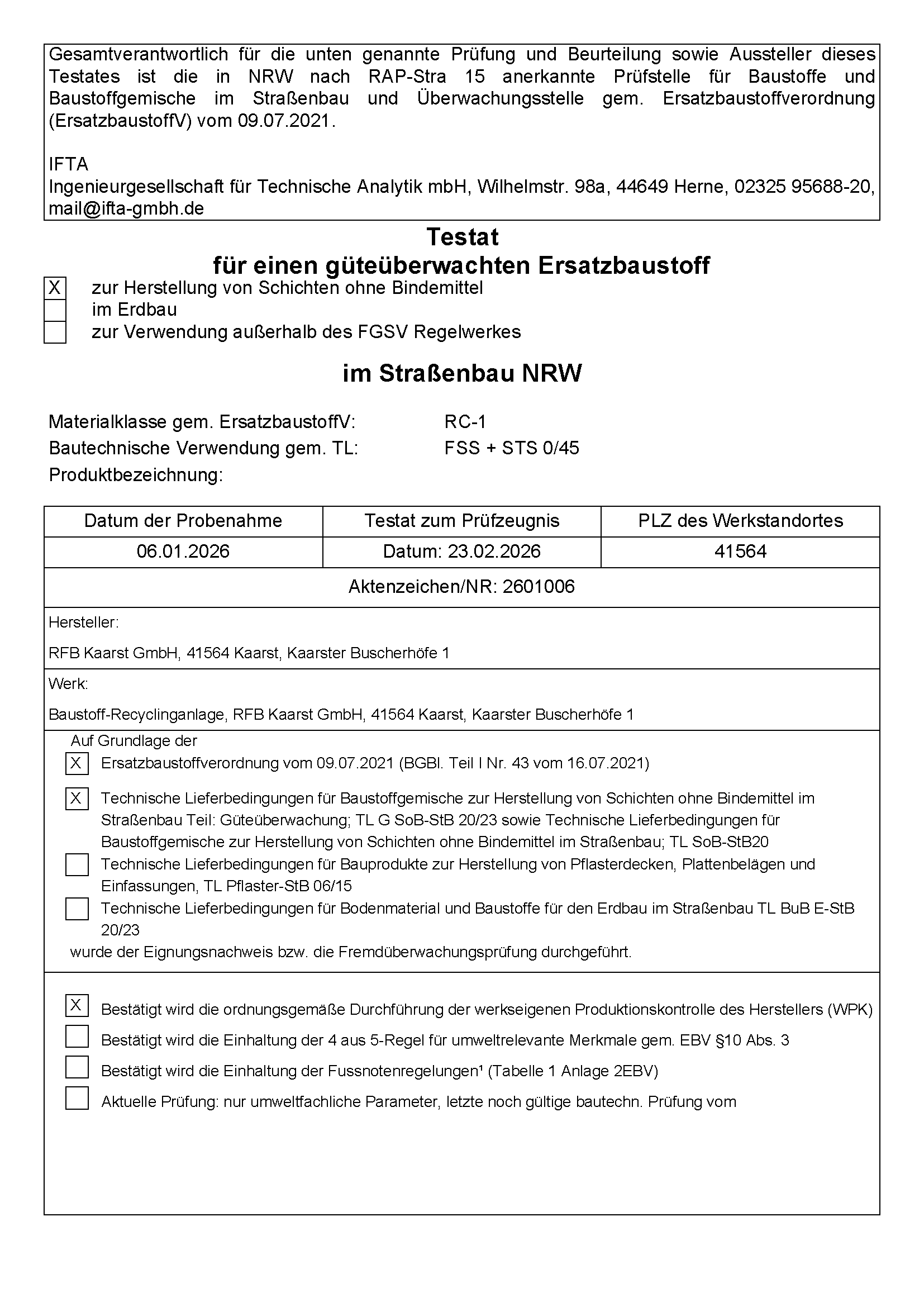 RFB Kaarst GmbH - Kaarst-Testat